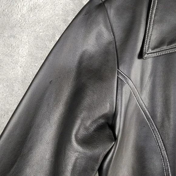 Neutral Zone Coat Womens Small Black Faux Leather  Longline Button Front Vintage - Picture 13 of 15